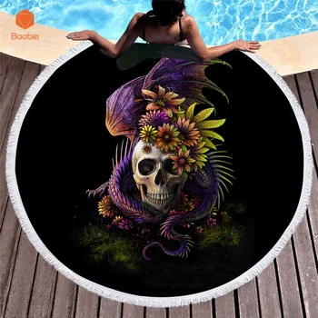 

Bath Towel Beach Thicking Round Indian Flowers Skull Printed Beach Towel Fabric Towel Tapestry Yoga Mat 600gYJ49