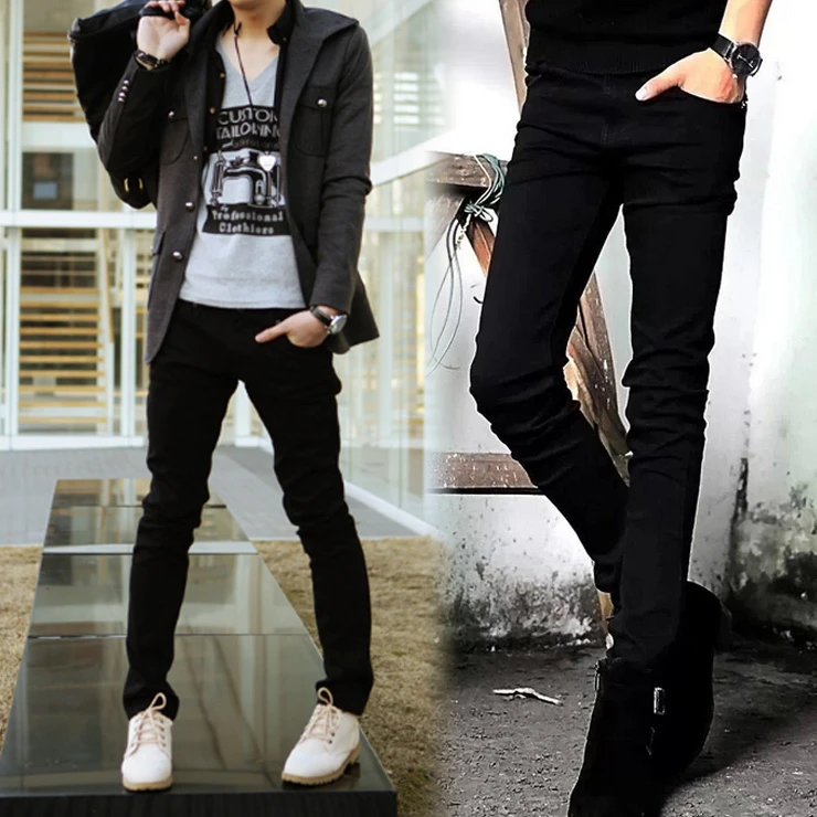 Negro para hombre vaqueros delgados flacos pantalones medias elásticas hombres de los niños que arropan los pantalones pantalones copa|clothing element|clothing motorcyclepants classic - AliExpress