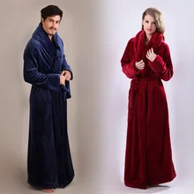 Men and Women s Ultra Long Bathrobe Flannel Floor Length Robes Plus Size Home Wear Sleepwear