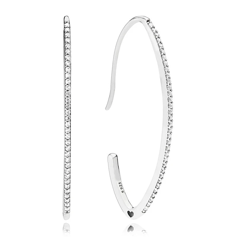 

Authentic 925 Sterling Silver Earring Oval Sparkle Hoop Earrings With Crystal For Women Wedding Gift Pandora Jewelry