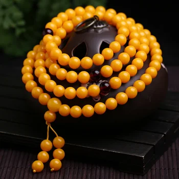 

ZHAO Beeswax 6MM 108 Female models Bracelets necklace Dual-use Second-generation chicken oil yellow