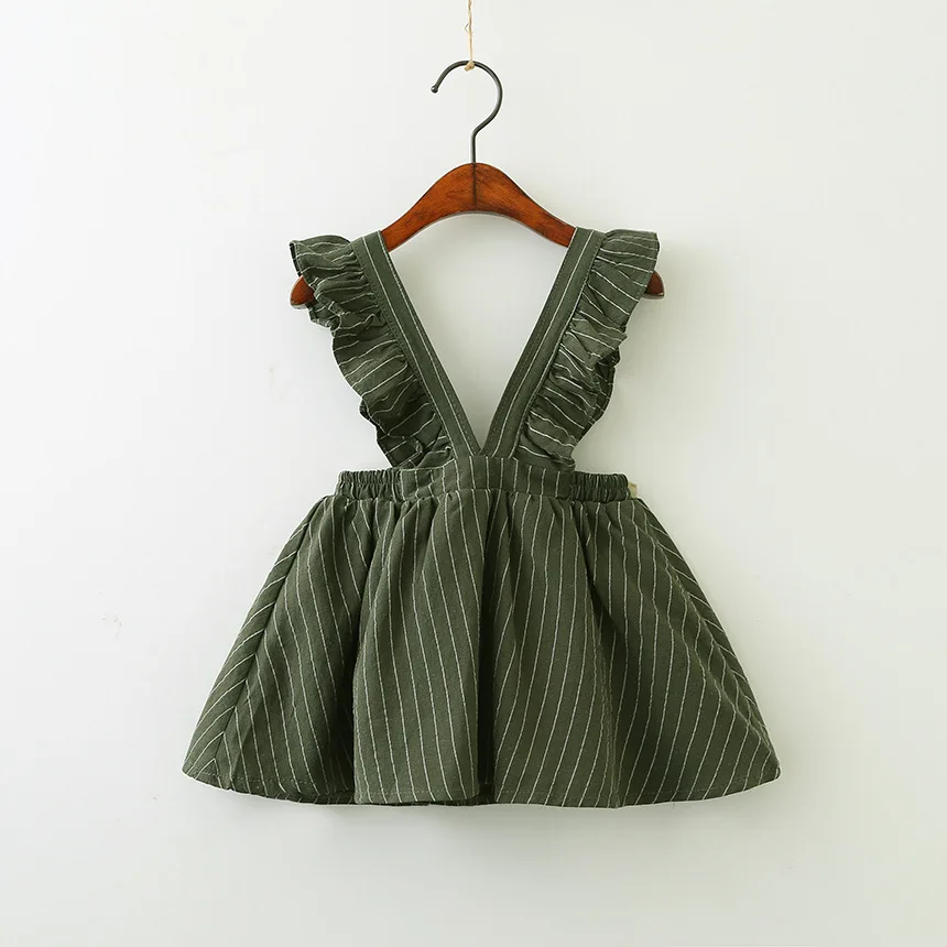 

Hurave ruffles suspenders sundress camis bow sleeveless baby Girl clothes Summer Kids Clothes square collar striped dresses
