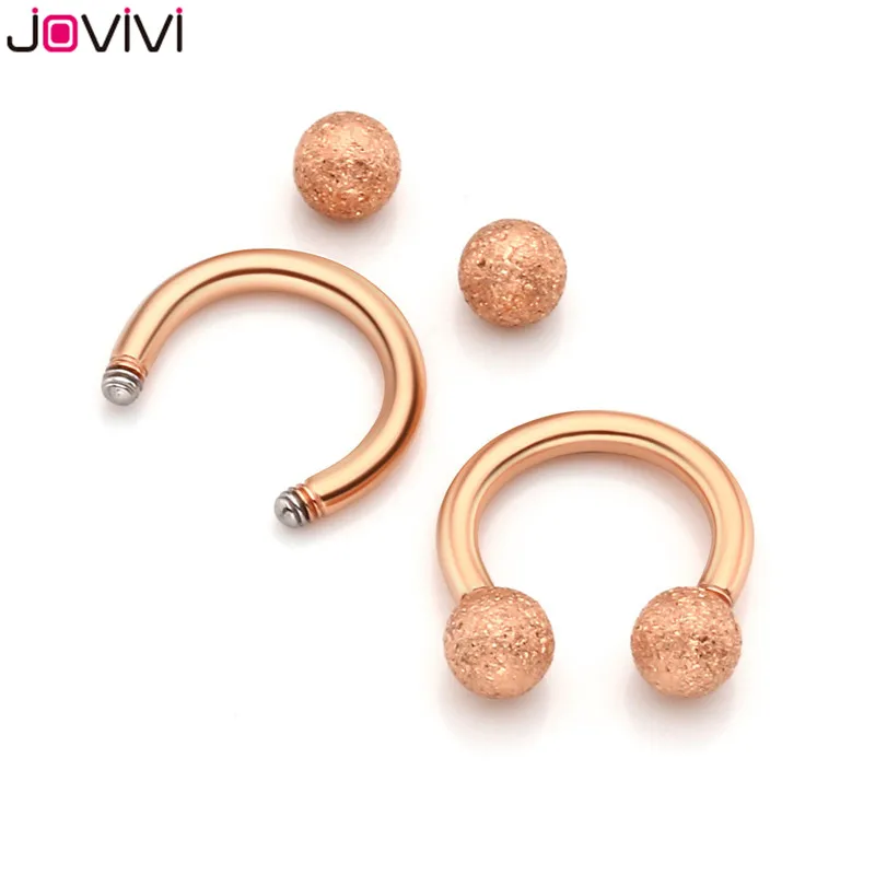 Jovivi Stainless Steel 16G 6mm Matte Ball Horseshoe Hoop Rings Captive Bead Ring Nose Ear Helix Cartilage Tragus Daith Septum - Окраска металла: 2pcs Rose Gold 6mm