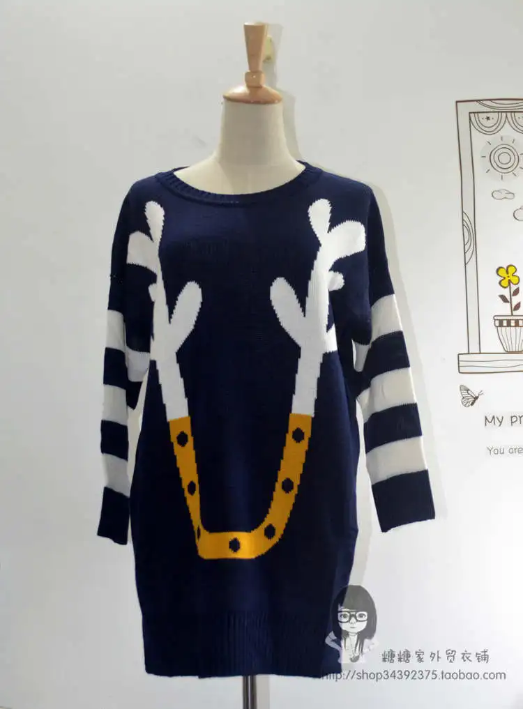 New Arrival Winter  loose large size jacket Christmas elk horn stripes hit the color sweater