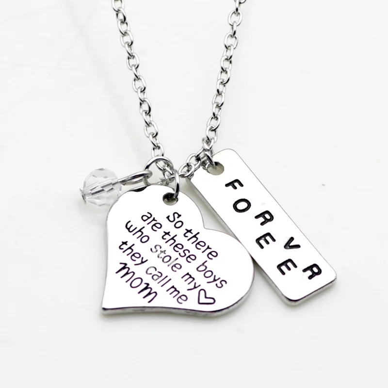 

High quality Heart necklace Hand stamped "So there's this boys who stole my heart,they calls me mom"Forever pendant necklace