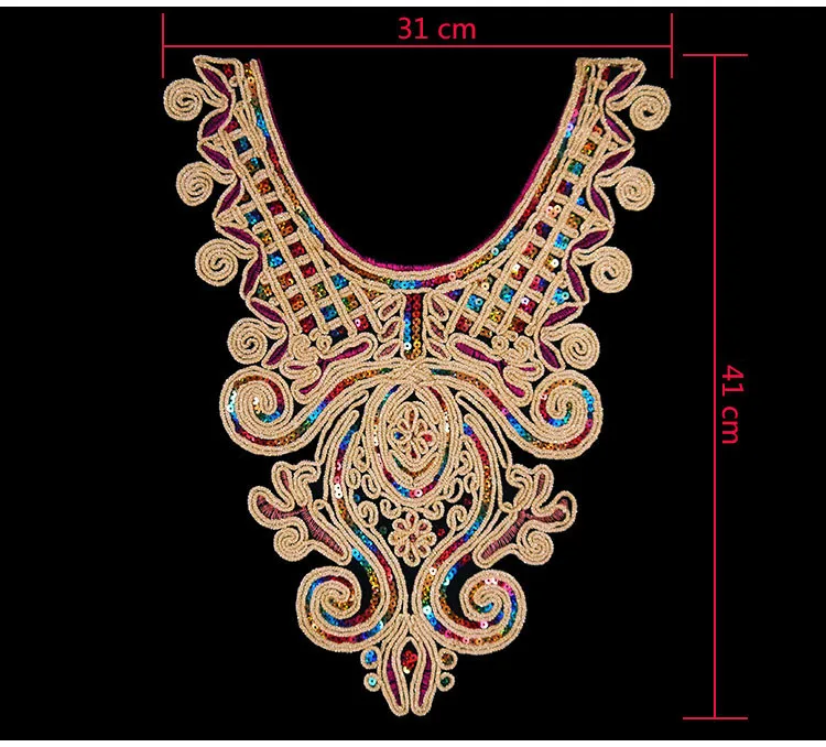 Модный золотой воротник, этнический Блестящий цветочный вышивка, аппликация, украшение, кружевной воротник, аксессуары для шитья - Цвет: 7