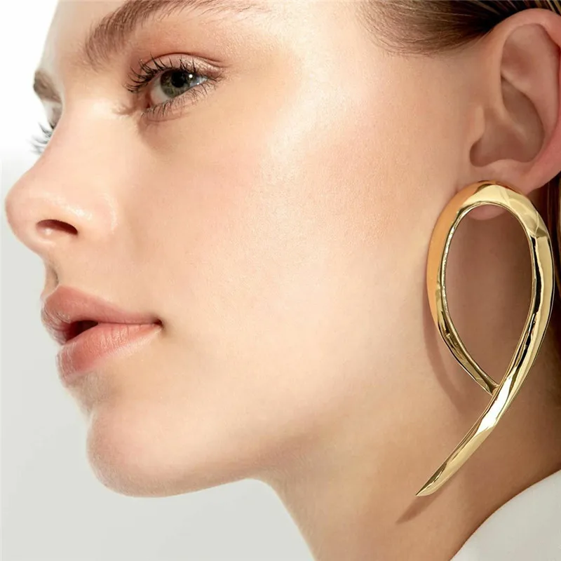 

Punk Fashion Twisted Metal Dangle Drop Earrings Gold Color Nine Number Shape Geometry Statement Earrings Party Jewelry Gifts