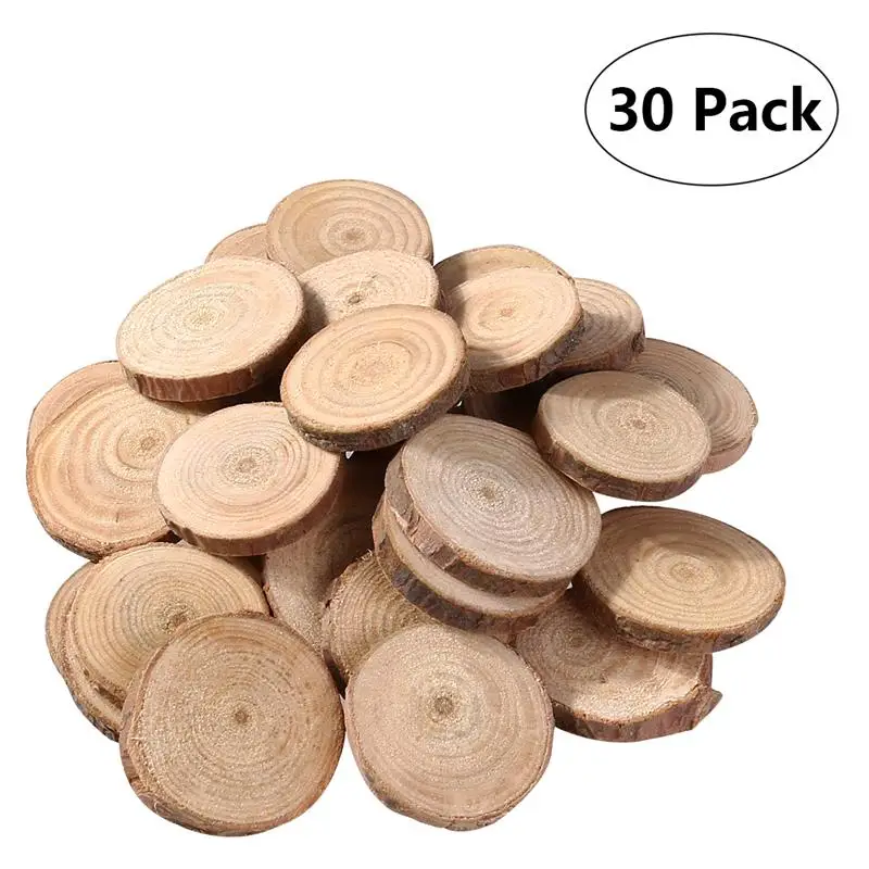 

30pcs 3-4CM Natural Wood Slices Logs For DIY Crafts Wood Tree Rings Rustic Wedding Decoration Wooden Pile Ornaments