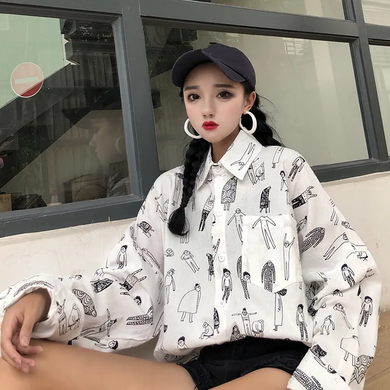 Korobov Harajuku для женщин Новинка 2019 года Blusas корейский характер печати Блузка