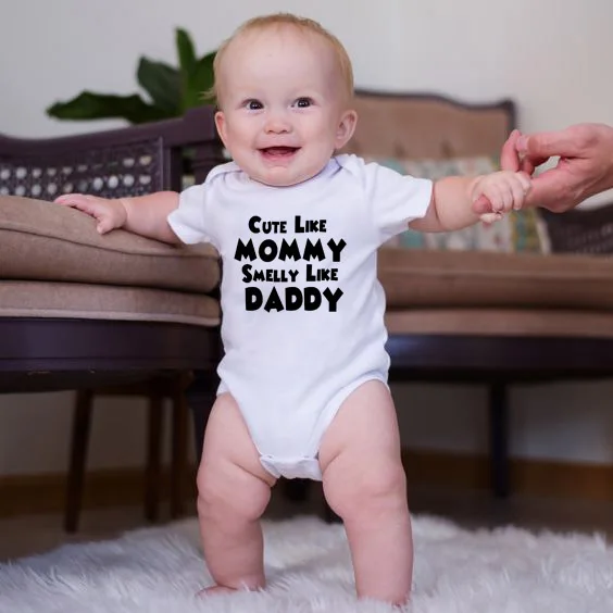 

Cute Like Mommy Smelly Like Daddy Print Summer Baby Clothing Short-sleeved Romper Baby Newborn Jumpsuit Baby Clothing