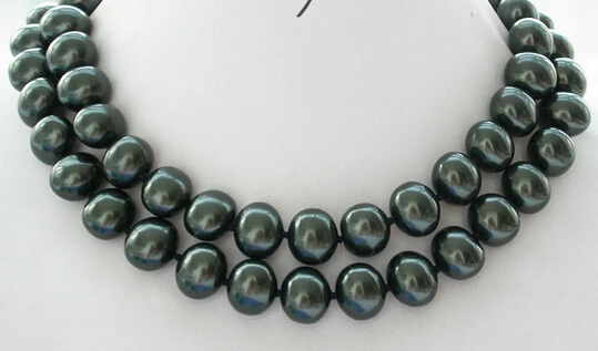 

NEW 003314 34" 15MM Tahitian black EGG SOUTH SEA SHELL PEARL NECKLACE