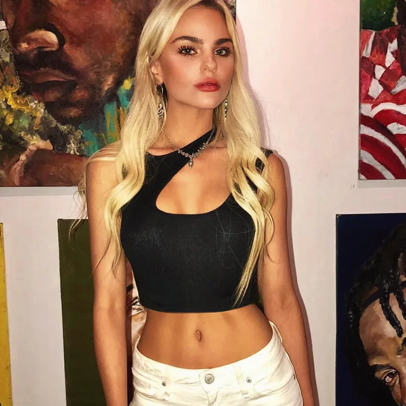

Hollow Out Sleevless Sexy Tank Top Womens Summer 2019 Black White Bandage Crop Tops Mujer Streetwear T Shirt