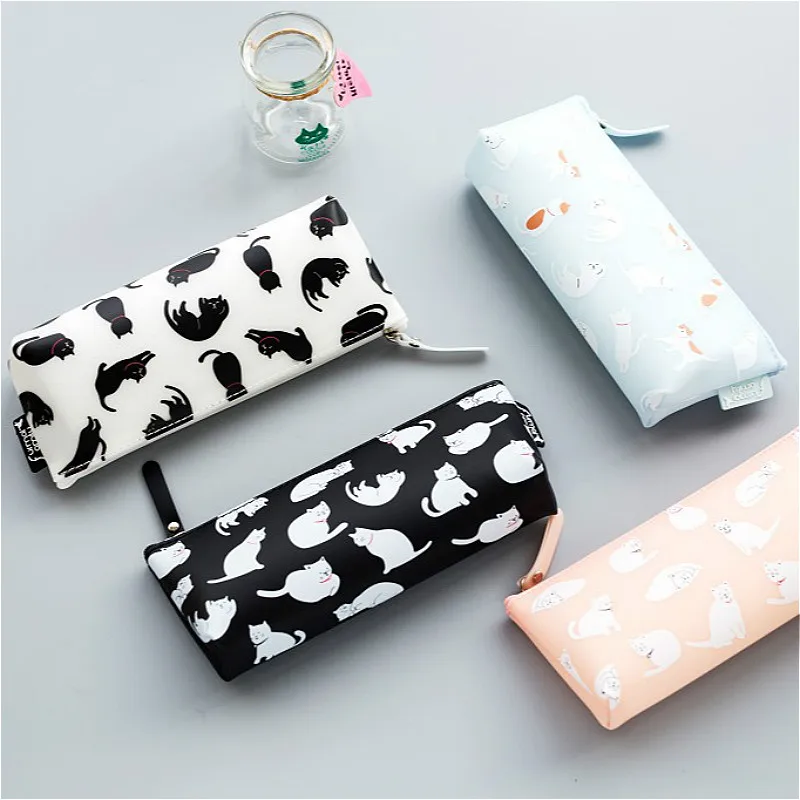 1 шт./ желе Кошка Силиконовые карандаши чехол Kawaii Девушка PencilsBags прочный большой емкости для студентов канцелярские принадлежности ручка для хранения