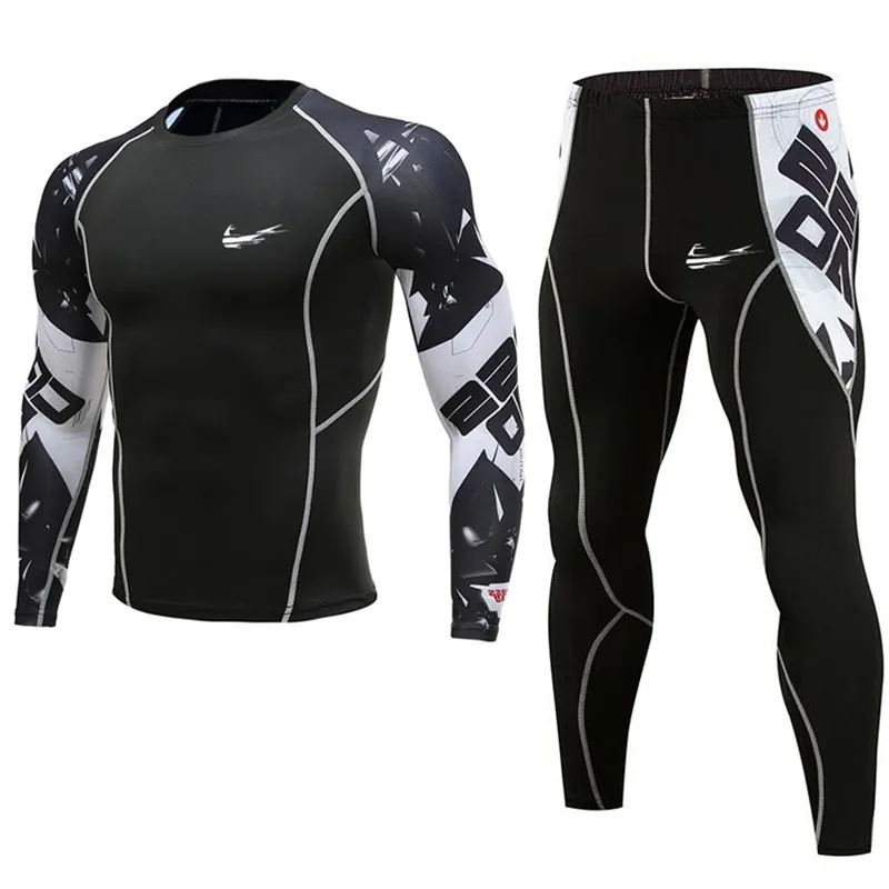 

Men's Compression Running jogging Suits Clothing Sport Set Long T-shirt And Pants Gym Fitness workout Tights clothes 2pcs / sets