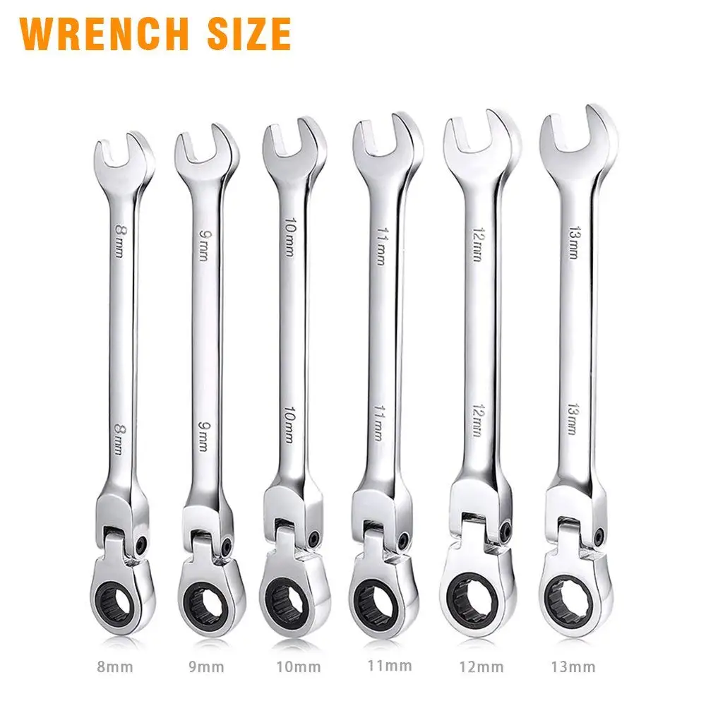 16 mm 8 mm 9-Piece Flex Ratcheting Combination Wrench Set Metric
