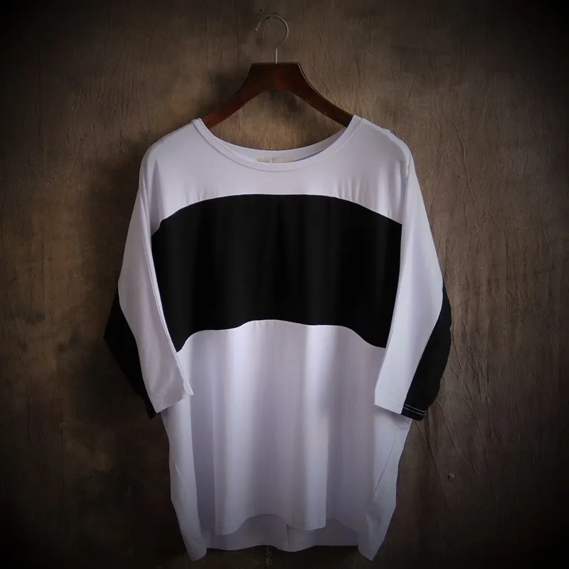 Uriysrxu loose plus size color block batwing sleeve o-neck shirt short-sleeve T-shirt batwing t-shirt male