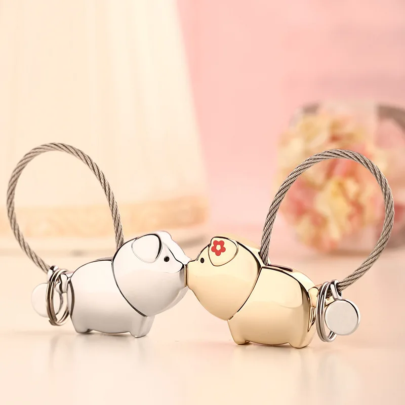 Milesi moda lindo beso cerdo un par llavero para el amante mujeres titular Alambres cuerda regalo llavero colgante chaveiro llaveros