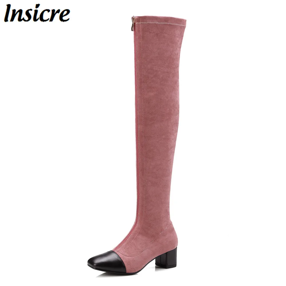 

Insicre Over-the-knee Genuine leather boots women Autumn/Winter shoes woman Black suede Zipper 33-43 High quality Free shipping