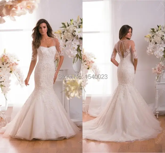 2017 New Half Sleeve Wedding Dress Fit Flare Liques Lace Tulle 2017 New Half Sleeve Wedding Dress Fit Flare Liques Lace Tulle Mermaid White Bridal Gown For Vestidos De Noiva In Dresses From Weddings