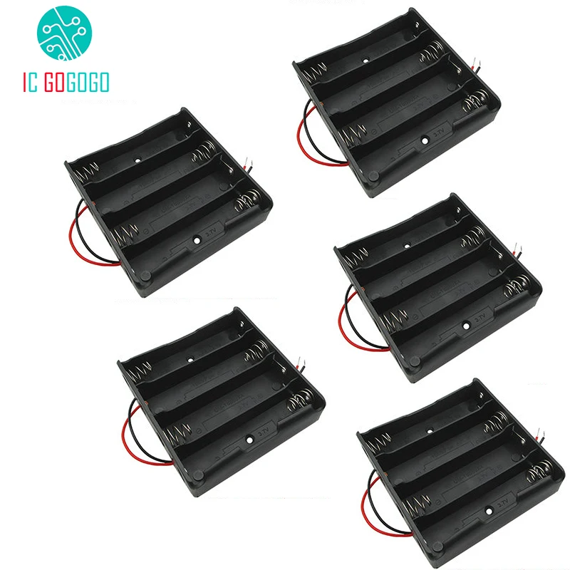 

5pcs/Lot 4*18650 Battery Holder Storage Box Battery Case With Wire Leads Plastic Black Socket 4S 4 x 3.7V