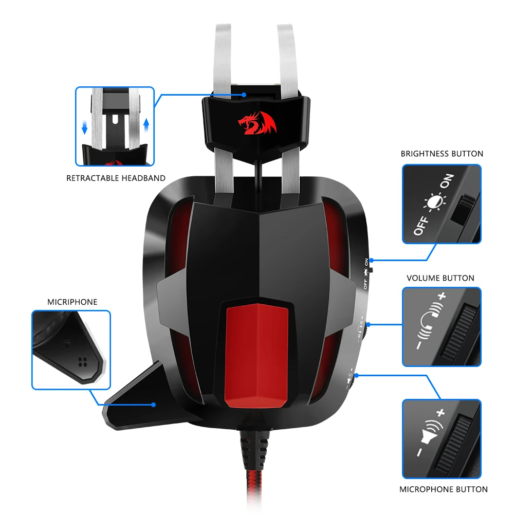 Игровая стереогарнитура Redragon H201 геймерская Проводная гарнитура с микрофоном для