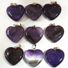 Хорошее качество, модные натуральные аметисты, Фиолетовый Кристалл, кварц, камень, сердце, подвески, 24 шт