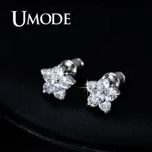 UMODE Женские ювелирные украшения: элегантные серьги-гвоздики с классическими австрийскими фианитами в форме крошечного цветка с пятью лепестками UE0080