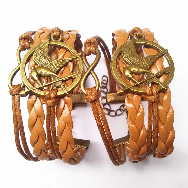 

Punk Style Lnfinity Symbol Hunger Games Design Brown New Trend Leather Snap Jewelry Snap Button Leather Bracelet Selling