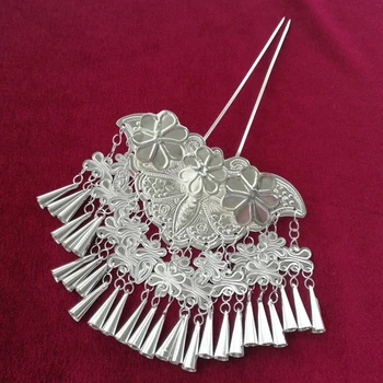 

The court moves to shake the ancient Han Chinese clothing accessories bride stage headdress Long fringe Miao silver butterfly