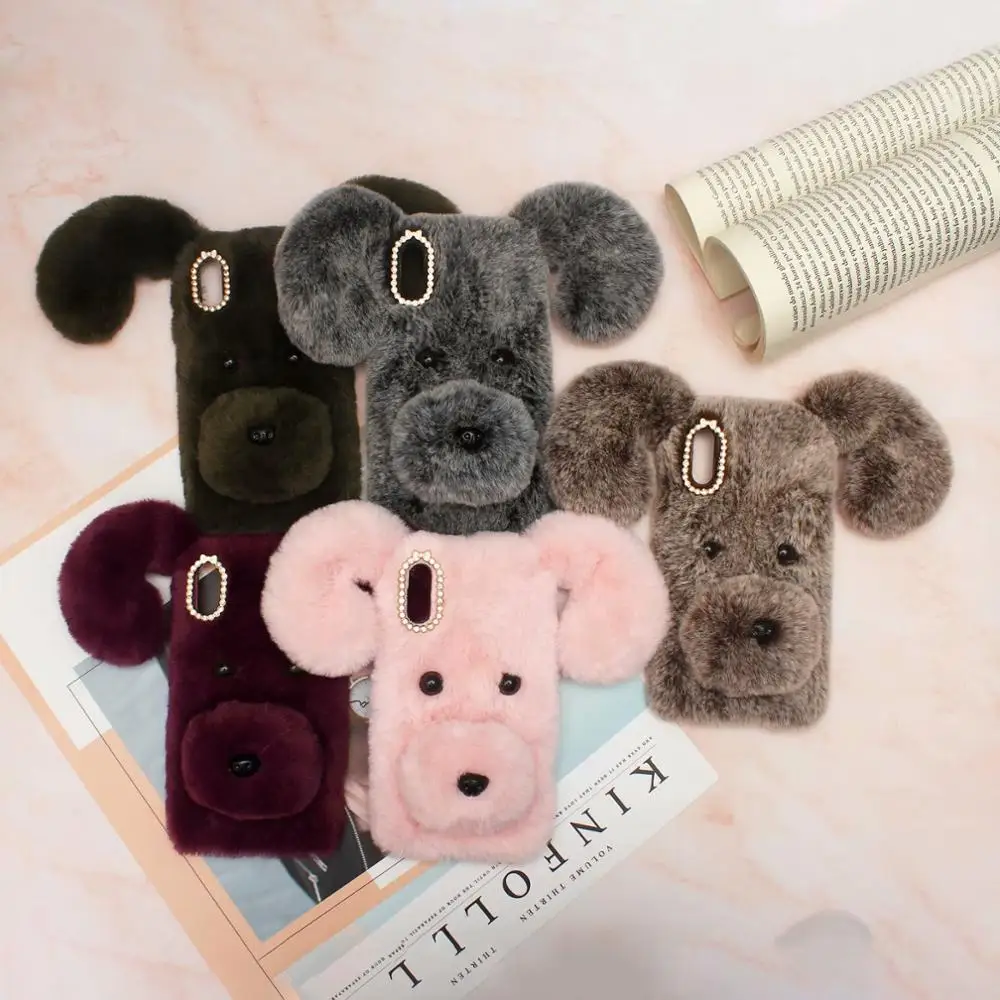 3D Lucky Dog Hair Soft TPU Case For LG V50 Stylo 5 Samsung S10 S9 M10 M20 A10 A9 2019 A70 A60 Long Ear Lovely Fluffy Fur 30PCS