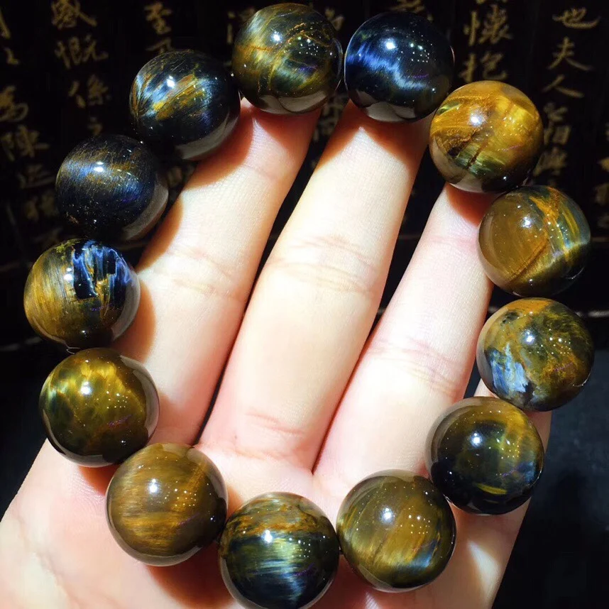 

16.8mm Natural Namibia Pietersite Blue Yellow Beads Gemstone Round Bead Bracelets Man Women B29425