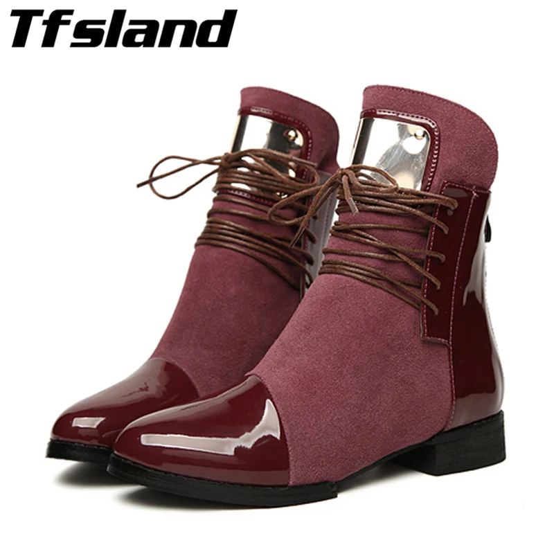 

New Women Winter Sexy Flat Metal Martin Boots Sheet Luxury Suede Leather Patchwork Snow Boots Soft Walking Shoes Plus Size 5-11