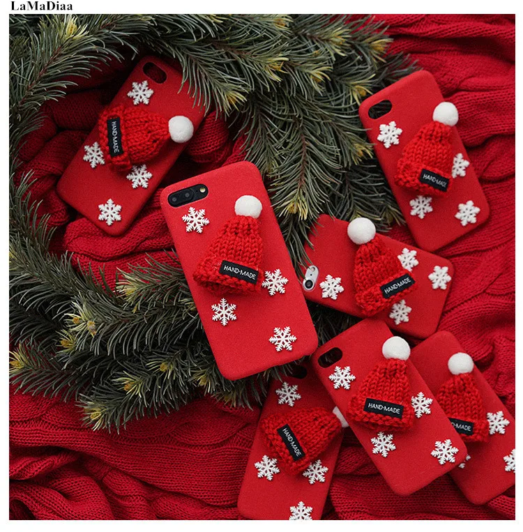 

LaMaDiaa Christmas Hat Fluffy Phone Cases For iPhone 11 Pro MAX X XS Max XR 8 7 6S 6 Plus Lovely Fur Phone Case
