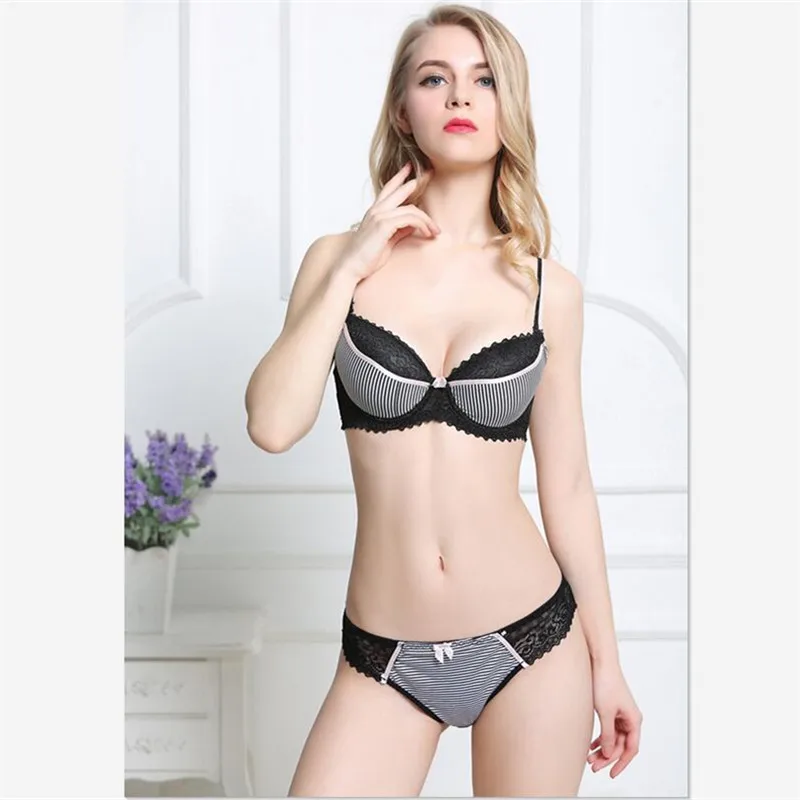 

Sexy Lace Push UpBra Set Striped Bra and Panty Set Lingerie Underwear Plus Size Underwear Women Set