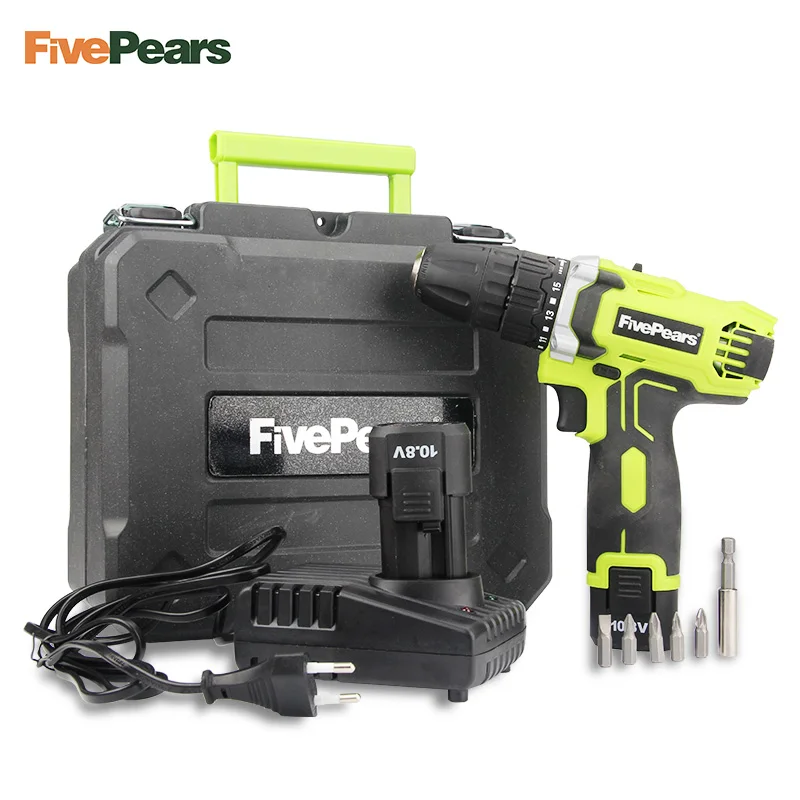 Fivepears 10.8-Volt DC Lithium-Ion Battery 10mm 2-Speed Electric Cordless Drill Mini Screwdriver Wireless Power Driver