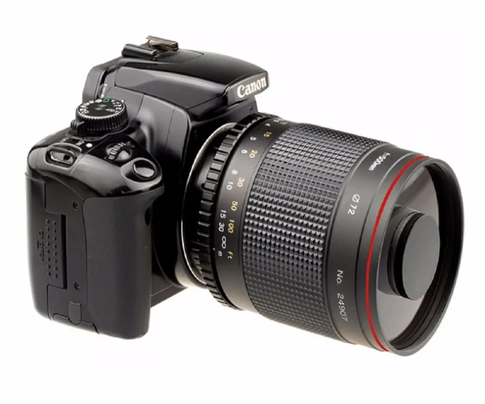  T2D 어댑터 링 장착 캐논 카메라 용 500mm F / 8.0 망원 미러 렌즈 550D 650D 70D 60D 7D 7D2 760D 77D 80D DSLR 카메라