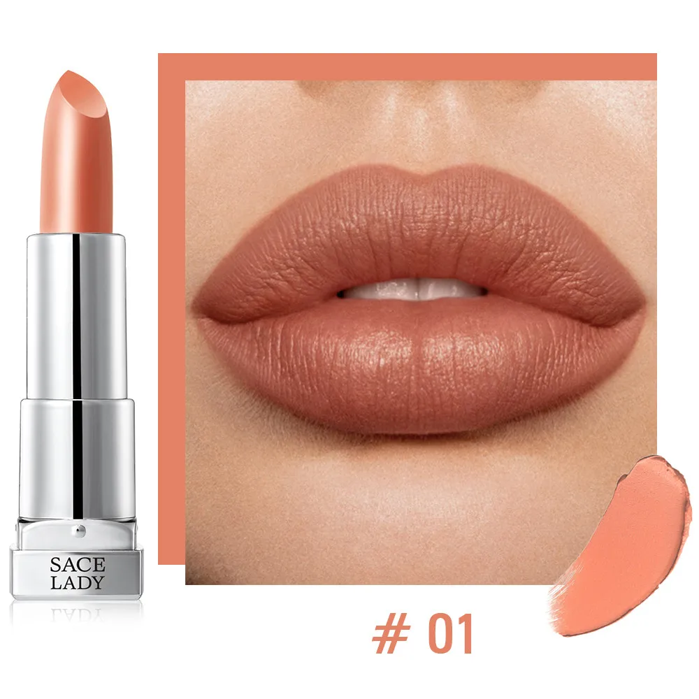 SACE LADY Silky Matte Lipstick Makeup Waterproof 9 Colors Pigmented Lip Stick Long-lasting Lips Make Up Nude Beauty Cosmetics - Цвет: 01