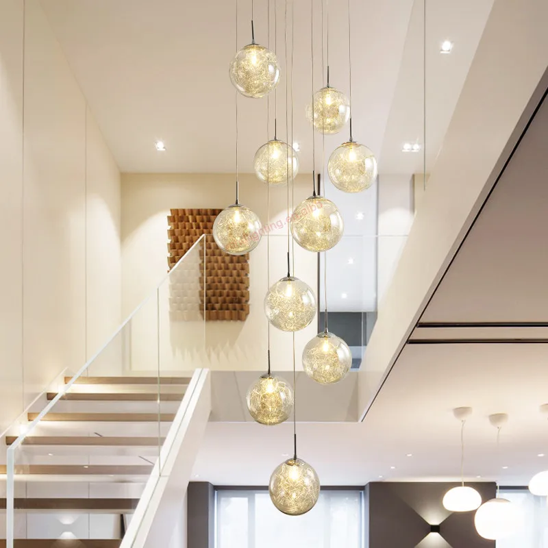 

Art deco custom villa circular hand blown glass spiral hanging high ceilings staircase modern lights for home chandelier