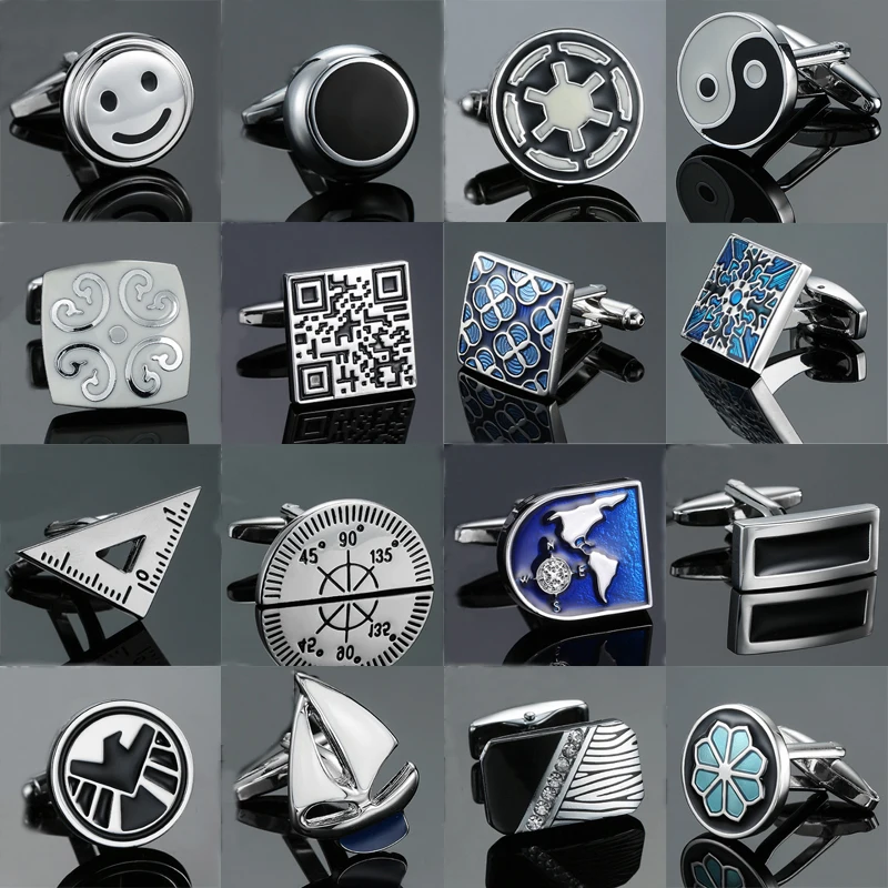 

Men's New Arrival blue Cufflinks Novelty Black Enamel pattern mix Design Gift For Men Fashion Cuff Links Wholesale&retail