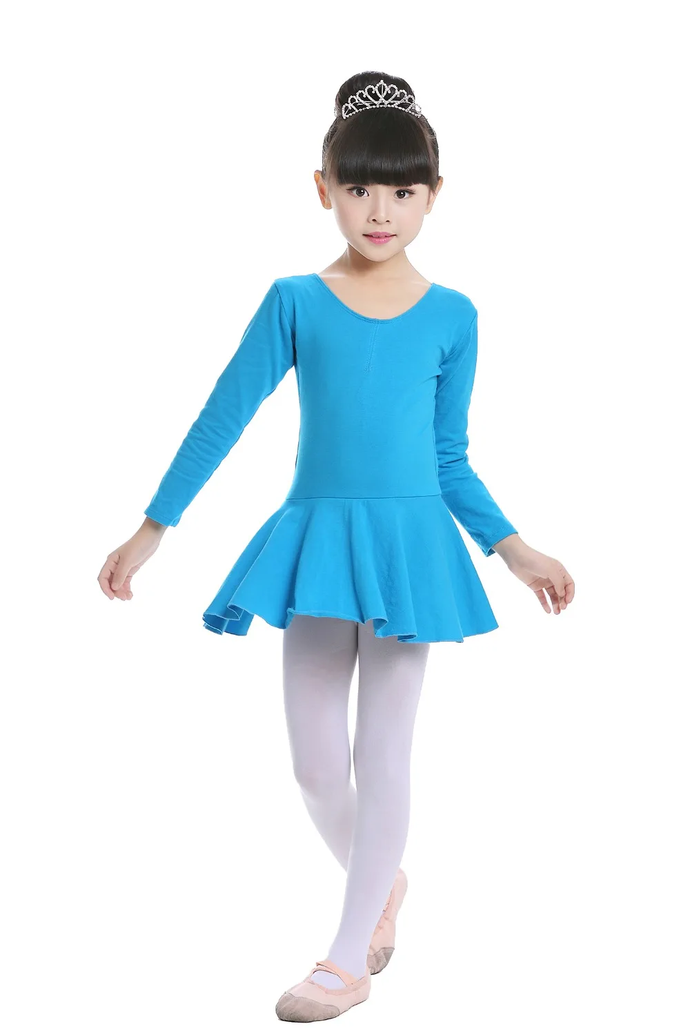 Pink Cotton Formal Ballet Dress for Girls Long Sleeves Shiny Ballet leotard for Dance Kids Gymnastics Professional Tutu Dress (15)