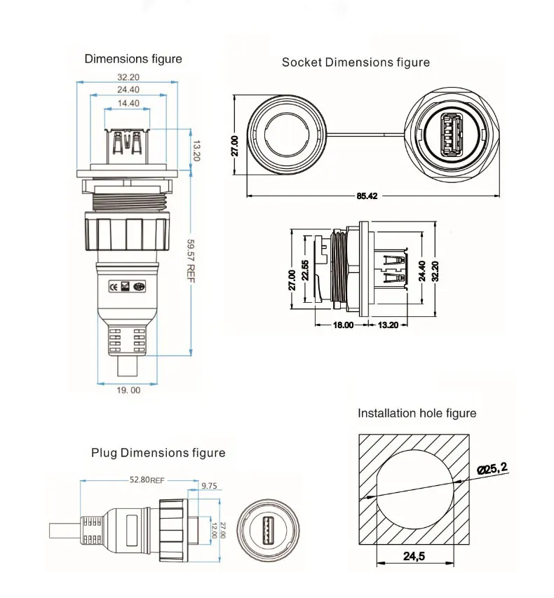 Linko YU-USB серии открытый USB3.0 9Pin водонепроницаемые разъемы IP65 USB Разъем Панель крепление гнездо с 1 м кабель для передачи данных разъем