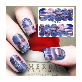 WUF 1 Sheet Christmas Nail Sticker Water Adhesive Foil Nail Art Decorations Tool Water Decals 3d Design Nail Sticker Makeup 2141