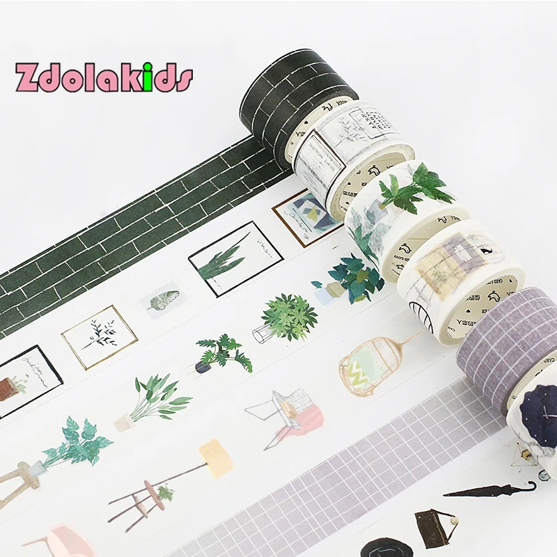 15mm 30mmx7m Northern Europe Style Green Plant Washi Tape DIY