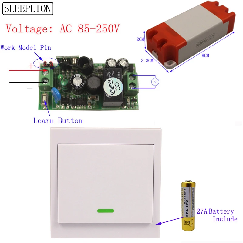 Sleeplion 220 В 85 250 10A 1CH Беспроводной выключатель света РФ передатчик 315 мГц 433
