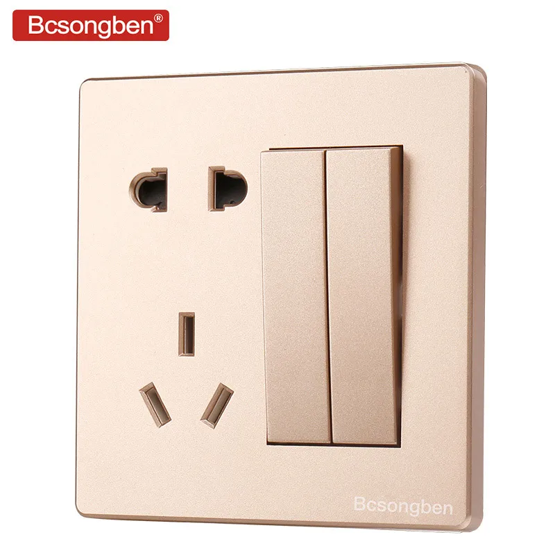 Bcsongben 2 Gang five hole power plug pop AU socket 10A настенная цвета шампанского золотая большая
