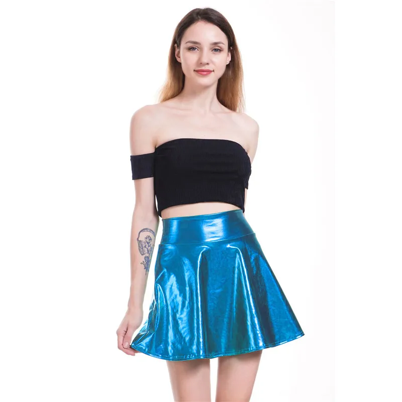 PU Shiny Metallic Color Sexy Bodycon Mini Skirts Women High Waist A-line Flare Skirt New Fashion Summer Streetwear Short Skirts - Image 5
