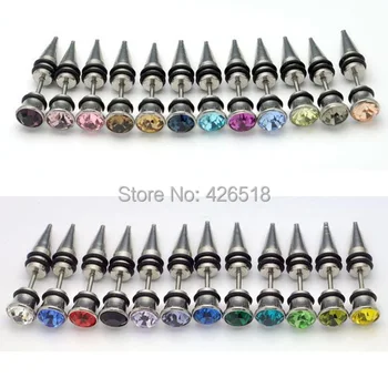 

24pairs/lot 7mm Horn Head Black Plastics Circle Austrian crystal titanium Cone Tip Punk Unisex Women Men stud earrings