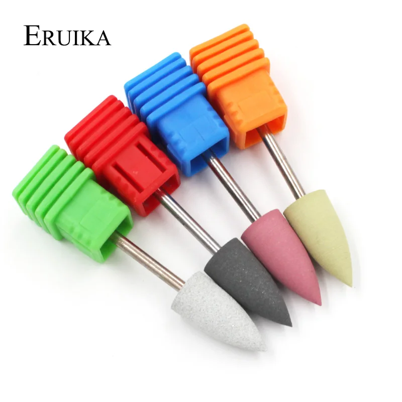 

ERUIKA 4PC/set 8*18mm Bullet Head Nail Drill Rubber Silicon Bits Nail Buffer Mills For Manicure Pedicure Polishing Tool