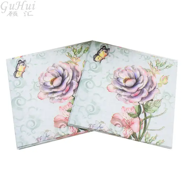 100pcs Rose Flowers Vase White Dot Disposable Paper Napkins