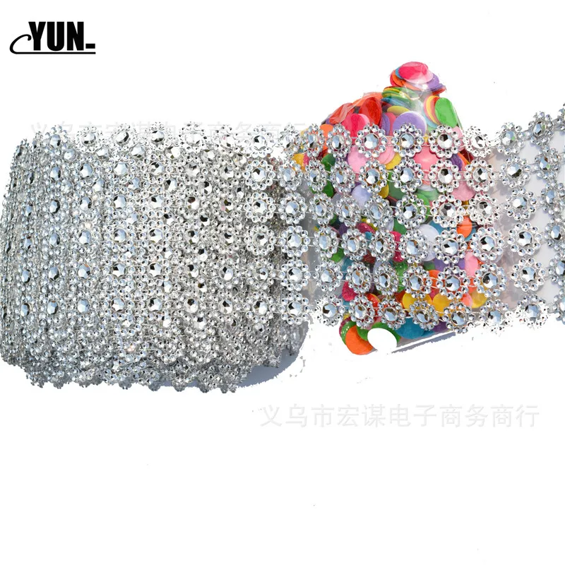 10 yards plastic environmental protection 6 rows of sunflower flower silver hollow diamond jewelry accessories 7D (18)